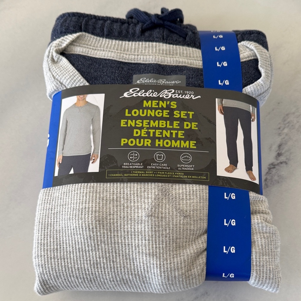 Eddie Bauer Men's Lounge Set - Light Gray and Navy